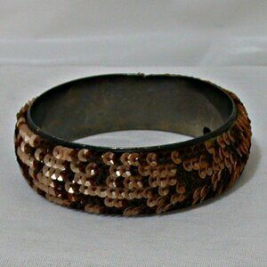 Handmade Vintage Sequin Bangle Bracelets Brown and Tan